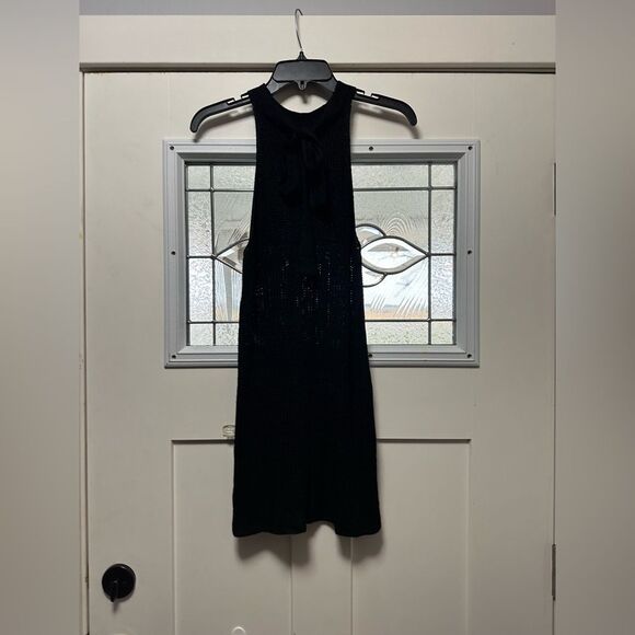 Crochet Dress Halter Back Tie. NWOT. Woman's Black (185) - Picture 3 of 5